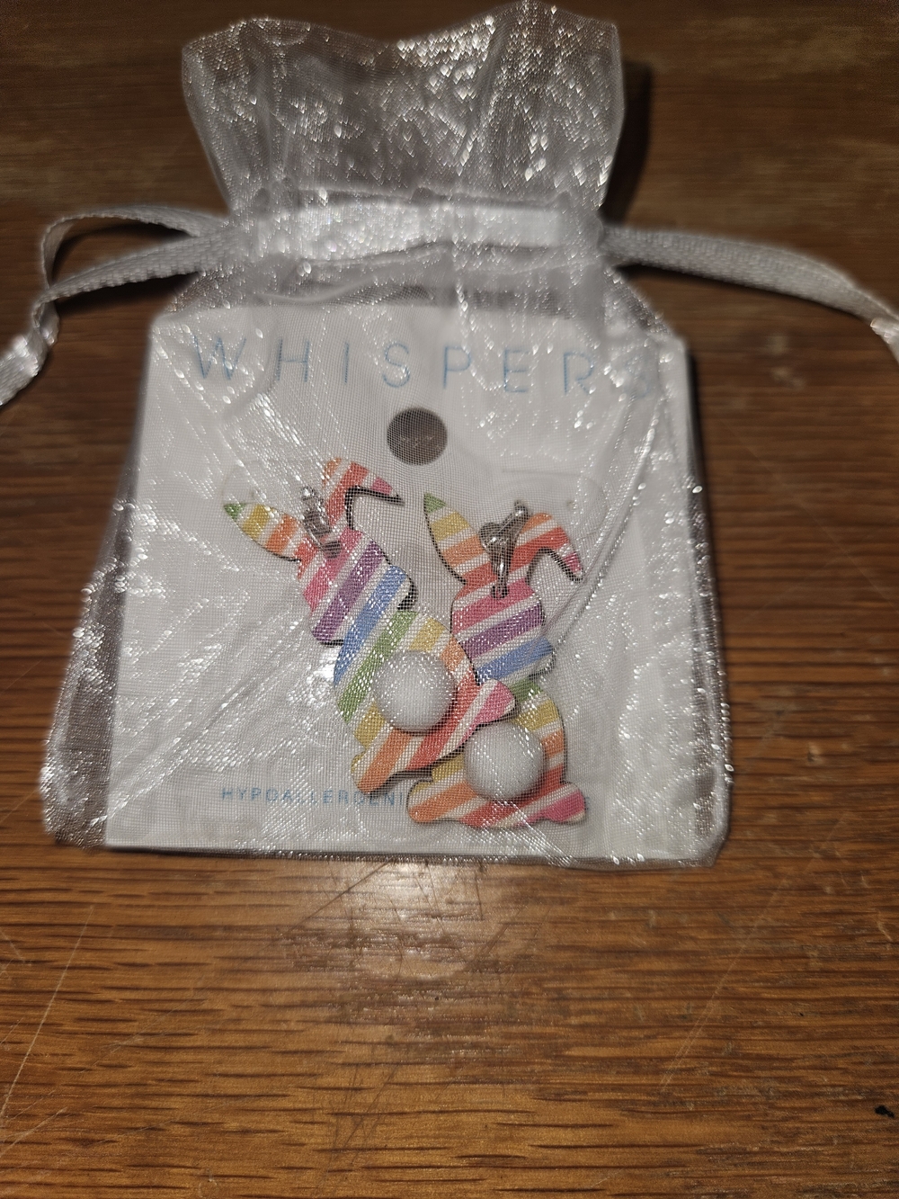 Whispers Multicolor Striped Bunny Drop Earrings (Wood)